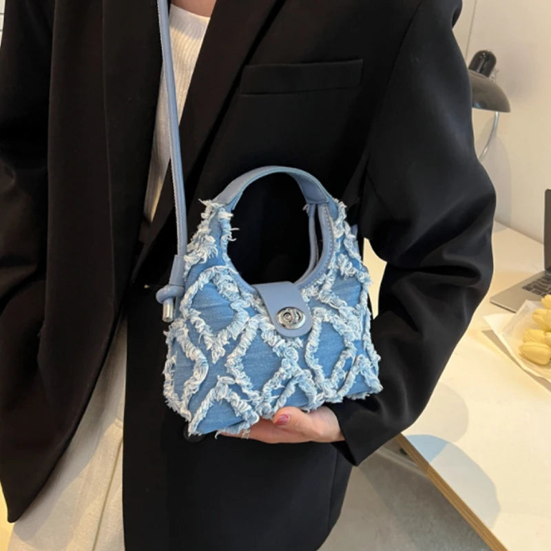 Denim Single Shoulder Messenger Crescent Bag Tassel Women Handbag Shoulder Bag
