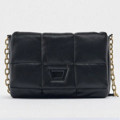 Quilted Soft Leather Women Shoulder Bag Padded Down Purse Tote Solid Handbag