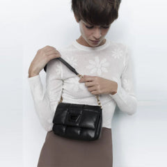 Quilted Soft Leather Women Shoulder Bag Padded Down Purse Tote Solid Handbag