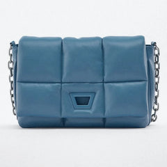 Quilted Soft Leather Women Shoulder Bag Padded Down Purse Tote Solid Handbag