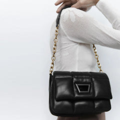 Quilted Soft Leather Women Shoulder Bag Padded Down Purse Tote Solid Handbag