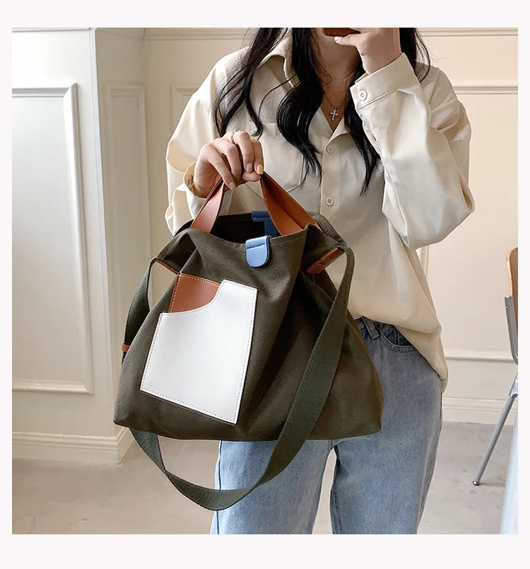 Mixed Women Handbags Ladies Solid Large Capacity Casual Canvas Shoulder