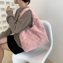 Winter Furry Rhombus Pattern Hobos Shoulder Bag for Women