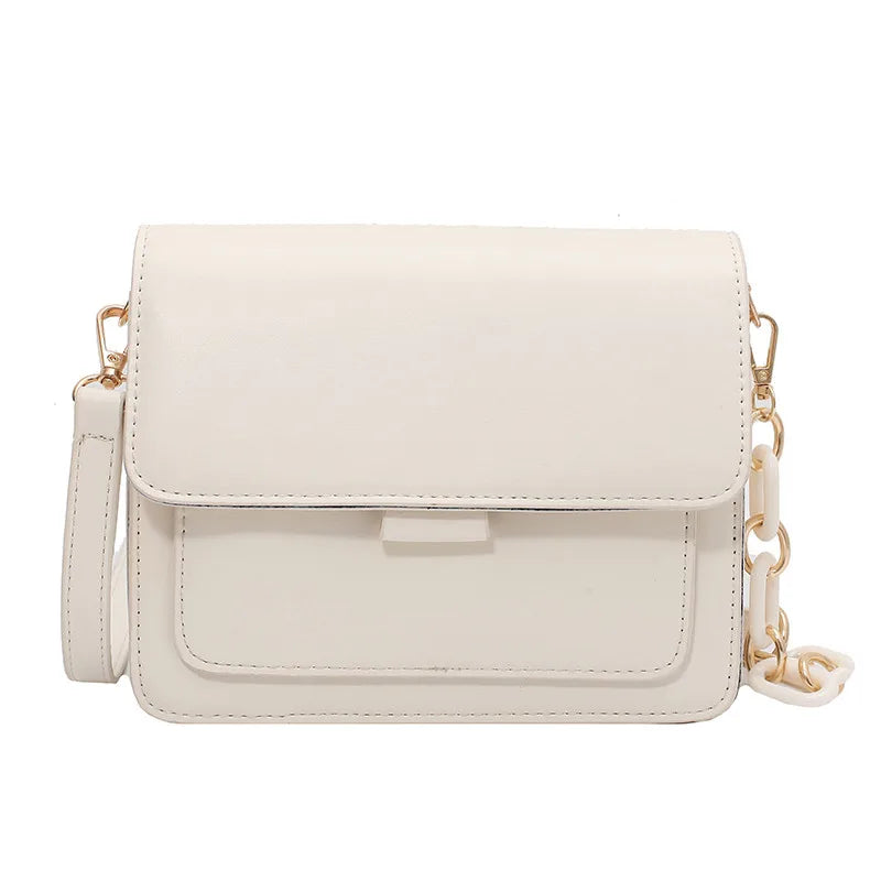 Solid Pu Leather Crossbody Bag for Women Chain Shoulder Handbags