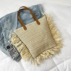 Straw Woven Shoulder Bag Large Capacity Handbag Travel Shopping Tote Beach Bag