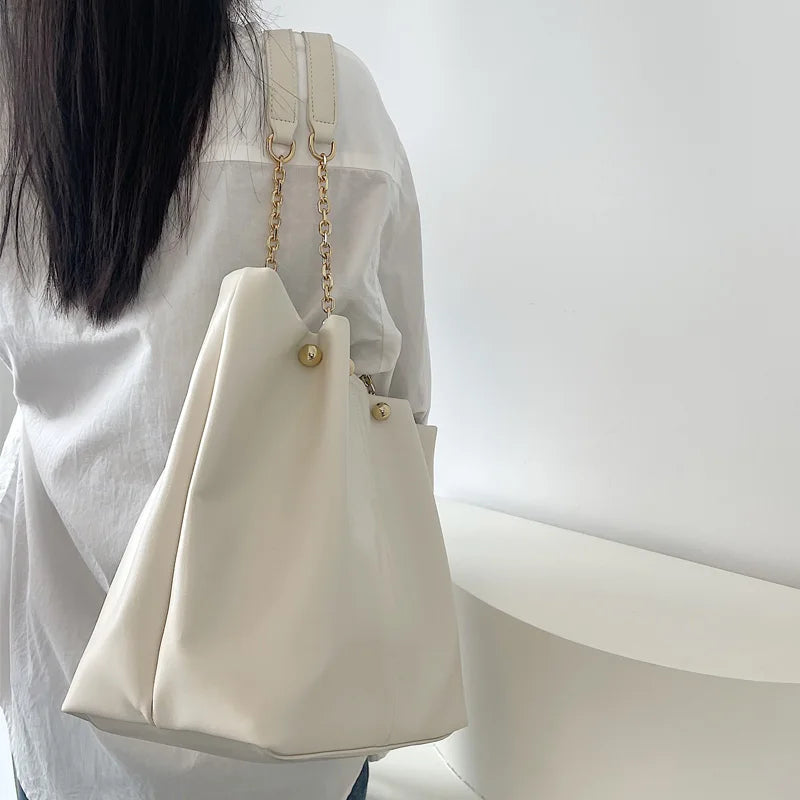 Women Chain Shoulder Bag Female Pu Leather Top Handle Bags Solid