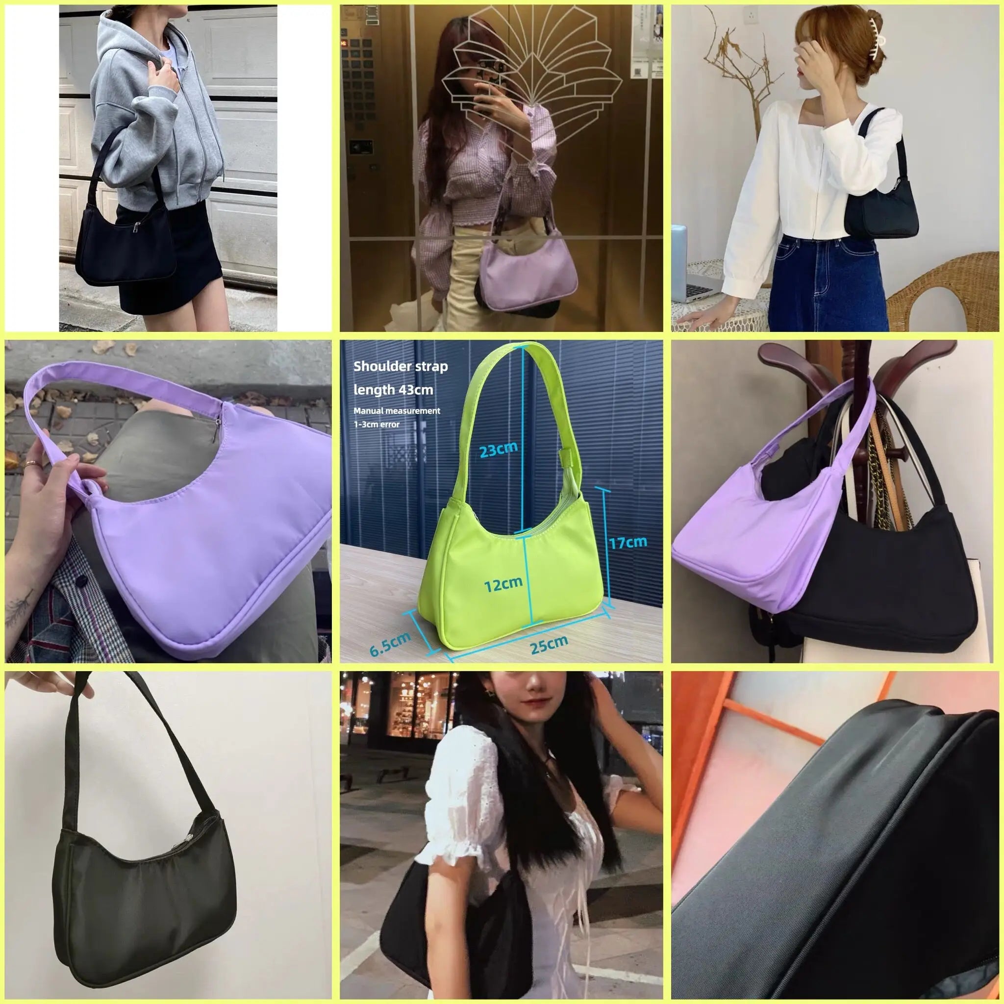 Fluorescent Green Nylon Hobos Shoulder Bag