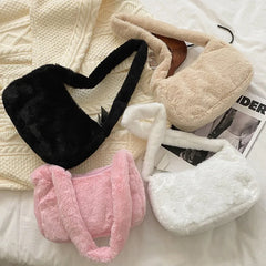 Soft Plush Hobos Shoulder Bags Furry Ladies Clutch Handbag