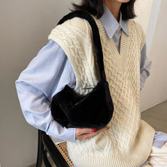 Soft Plush Hobos Shoulder Bag Winter Furry Clutch Purse Handbag - Women
