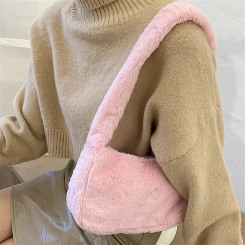 Furry Ladies Shoulder Bag Winter Plush Clutch Purse Handbag