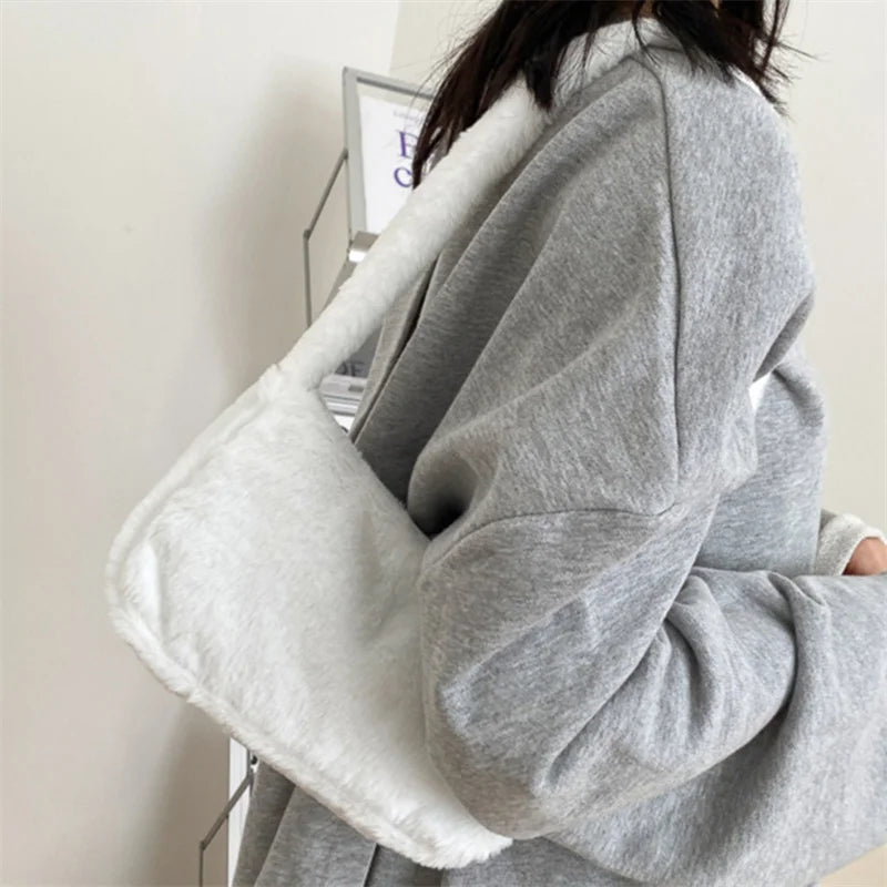 Furry Ladies Shoulder Bag Winter Plush Clutch Purse Handbag