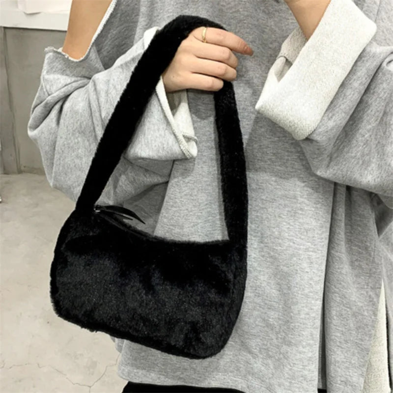Furry Ladies Shoulder Bag Winter Plush Clutch Purse Handbag