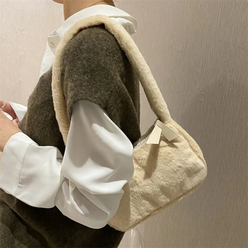 Furry Ladies Shoulder Bag Winter Plush Clutch Purse Handbag