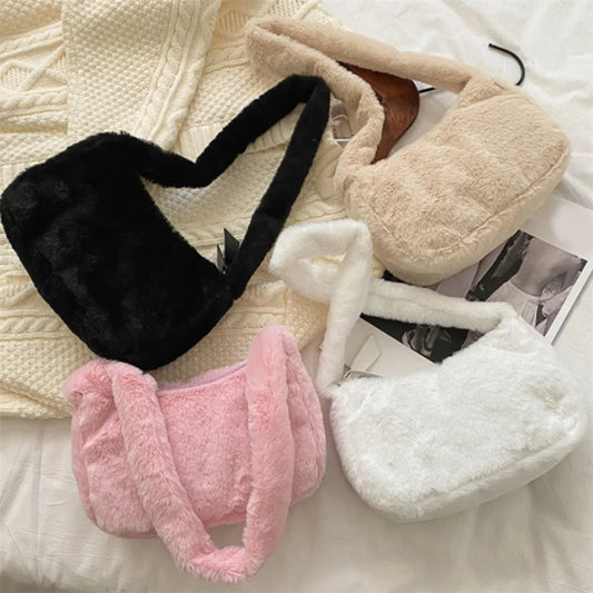 Furry Ladies Shoulder Bag Winter Plush Clutch Purse Handbag