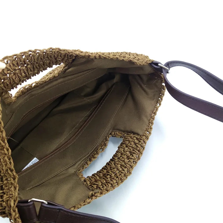 Straw-woven Bag Long Handle Handbags Hand-woven Flap