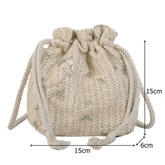 Lace Flower Decor Drawstring Shoulder Crossbody Handbag