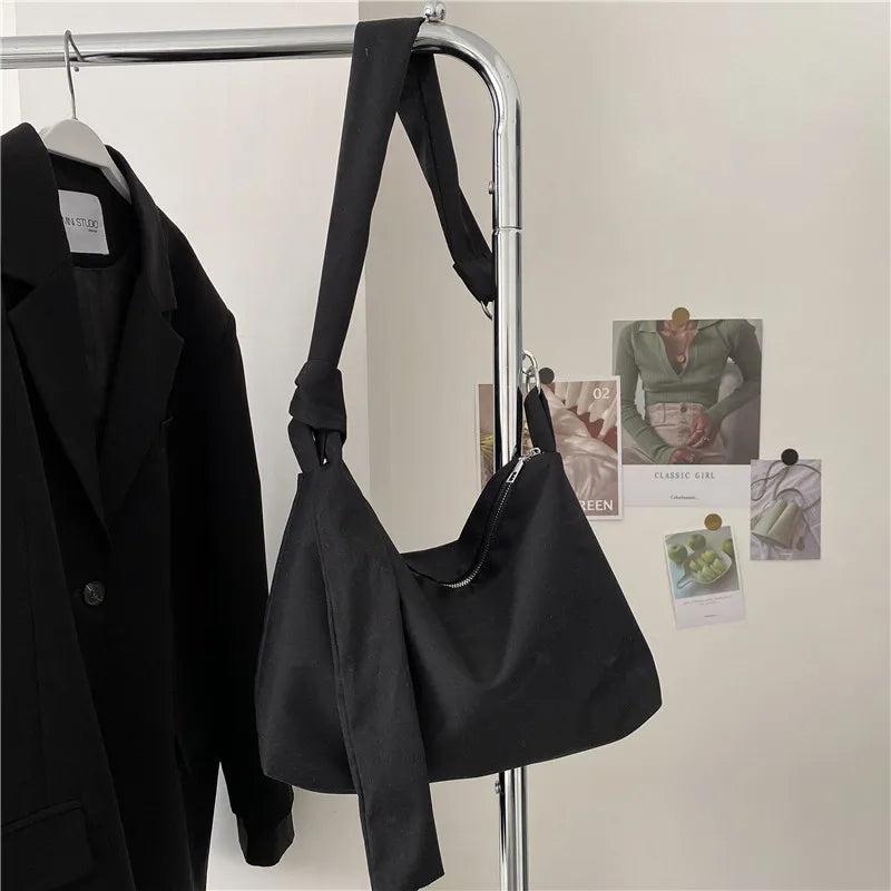 Knotted Strap Women Commuter Hobo Canvas Shoulder Bag