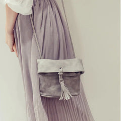 Women Leather Messenger Bag Drawstring Tassels Shoulder Bag