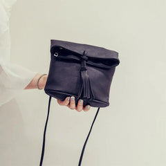 Women Leather Messenger Bag Drawstring Tassels Shoulder Bag
