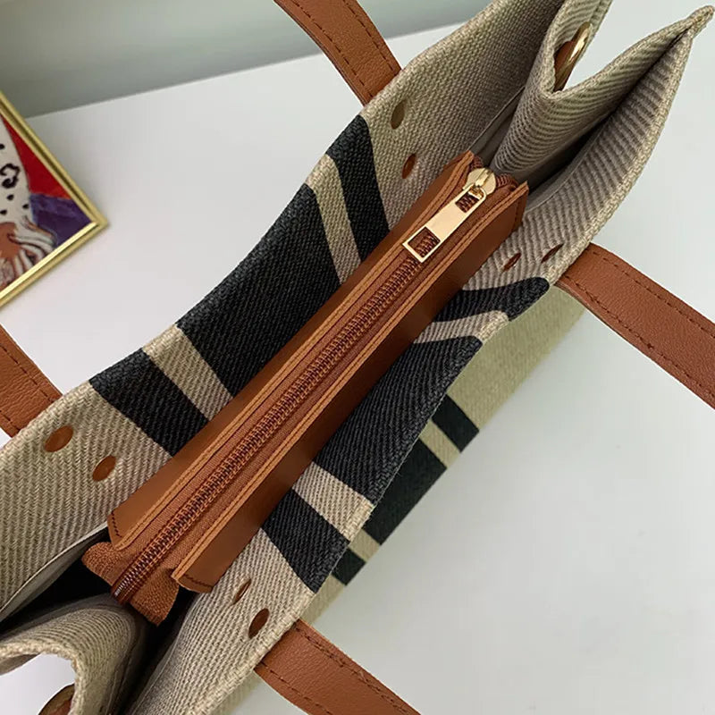 Vintage Striped Tote for Ladies Ol Business Briefcase Style