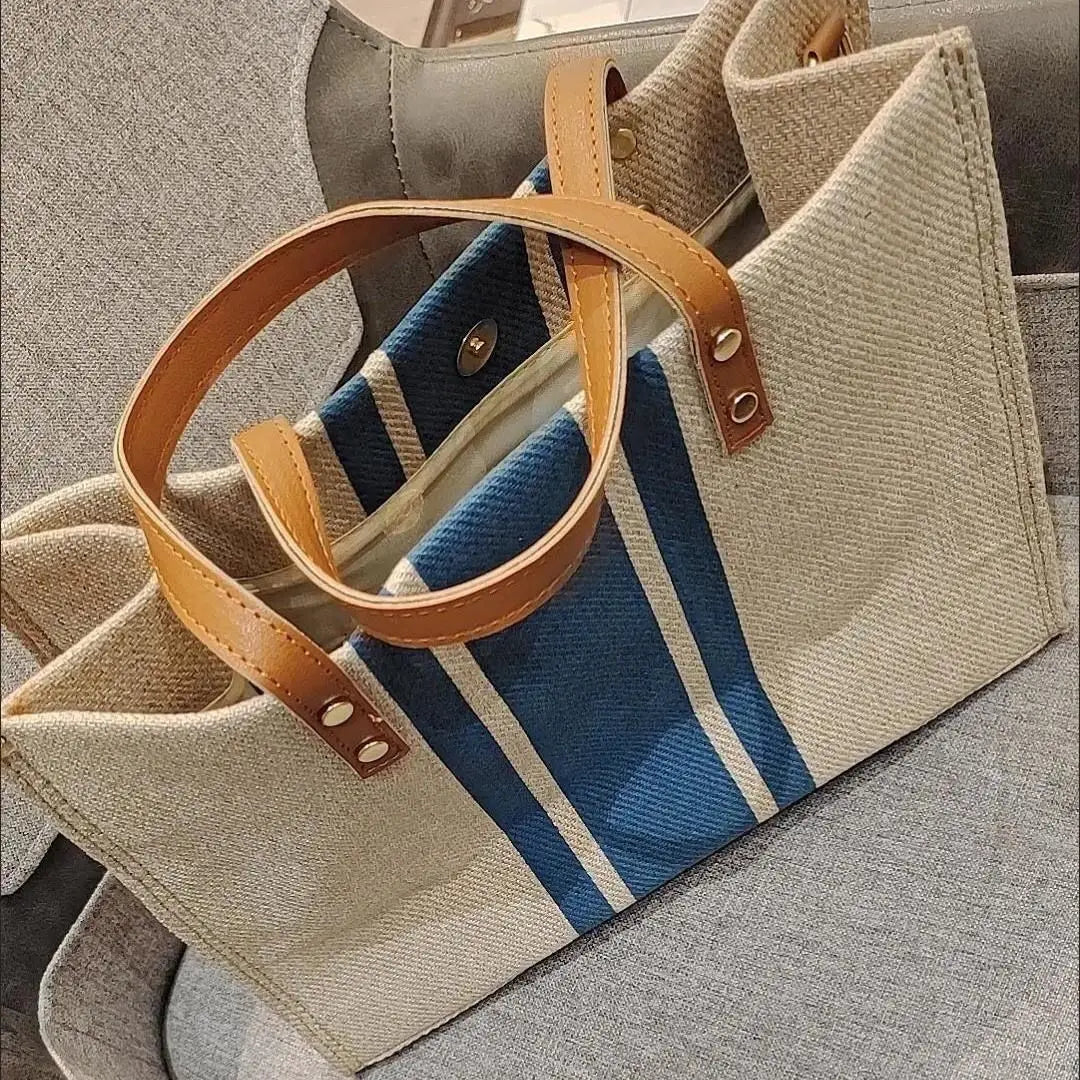 Vintage Striped Tote for Ladies Ol Business Briefcase Style