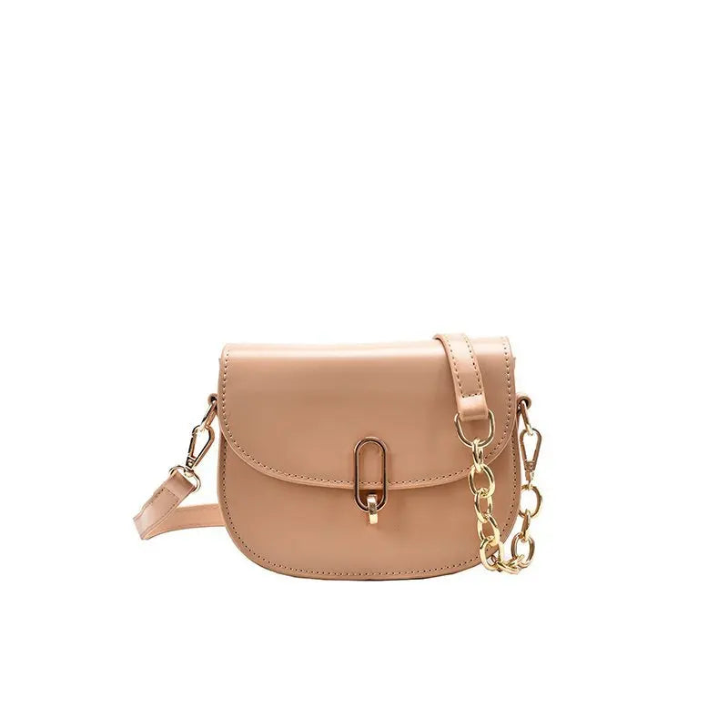 Women's Soft PU Leather Saddle Shoulder Bag Zipper Flap Mini Handbag