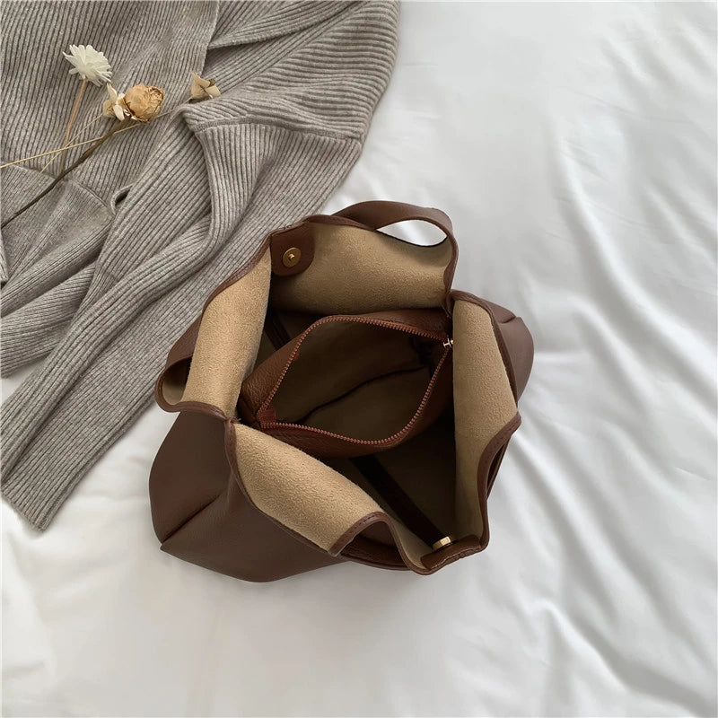 Women's Leather Shoulder Tote Bag - Large Capacity Shopper Handbag