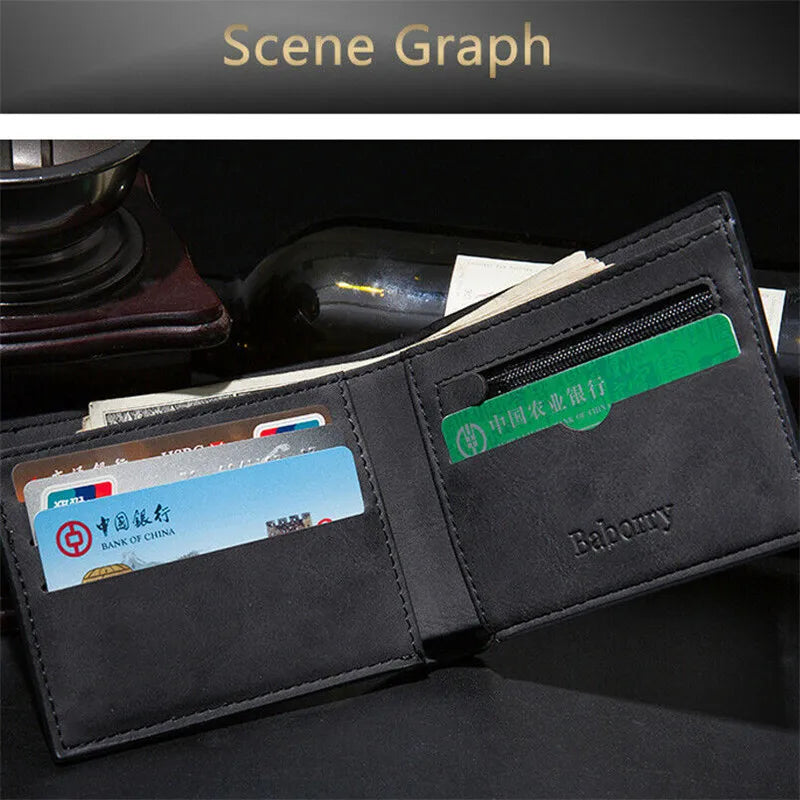Slim PU Leather Short Wallet Men Male Zip Wallet Purse