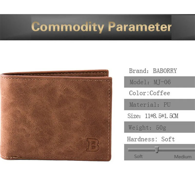 Slim PU Leather Short Wallet Men Male Zip Wallet Purse