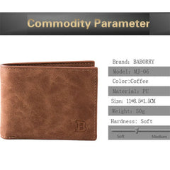 Slim PU Leather Short Wallet Men Male Zip Wallet Purse
