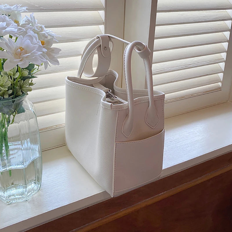 Women's Crossbody Bucket Shape Bag PU Leather Solid Messenger Handbag
