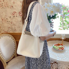Women's Crossbody Bucket Shape Bag PU Leather Solid Messenger Handbag