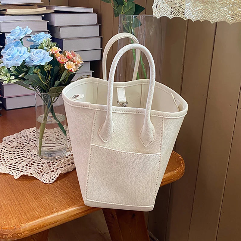 Women's Crossbody Bucket Shape Bag PU Leather Solid Messenger Handbag