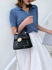 Women Shoulder Bags Texture Embroidery Small Bag PU Leather Chains Handbag