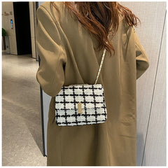 Small Plaid Handbag Flap Shoulder Bag Women Armpit Purse Clutch