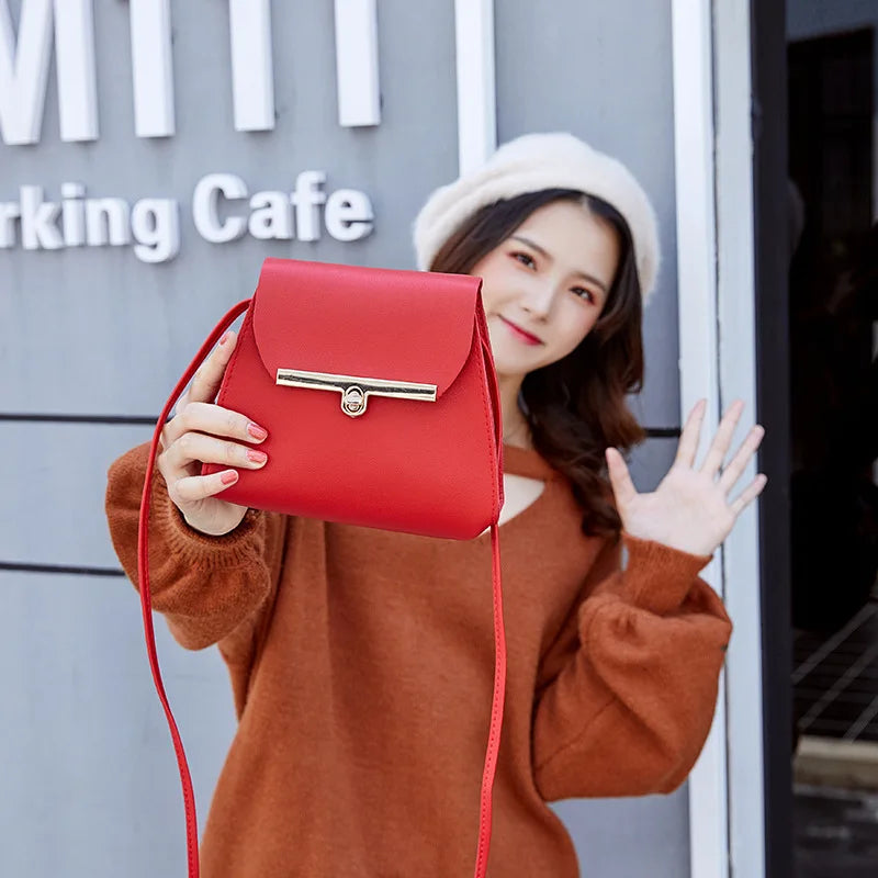 Flap Shoulder PU Leather Bags Women Girls Mini Messenger Chest Bag