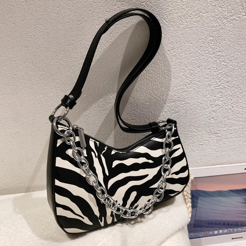 Vintage French Shoulder Bag Metal Chain Crossbody Bag Women Handbags