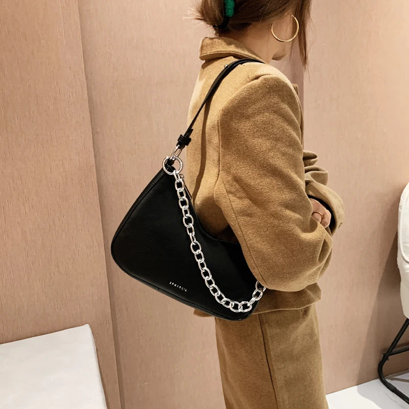 Vintage French Shoulder Bag Metal Chain Crossbody Bag Women Handbags