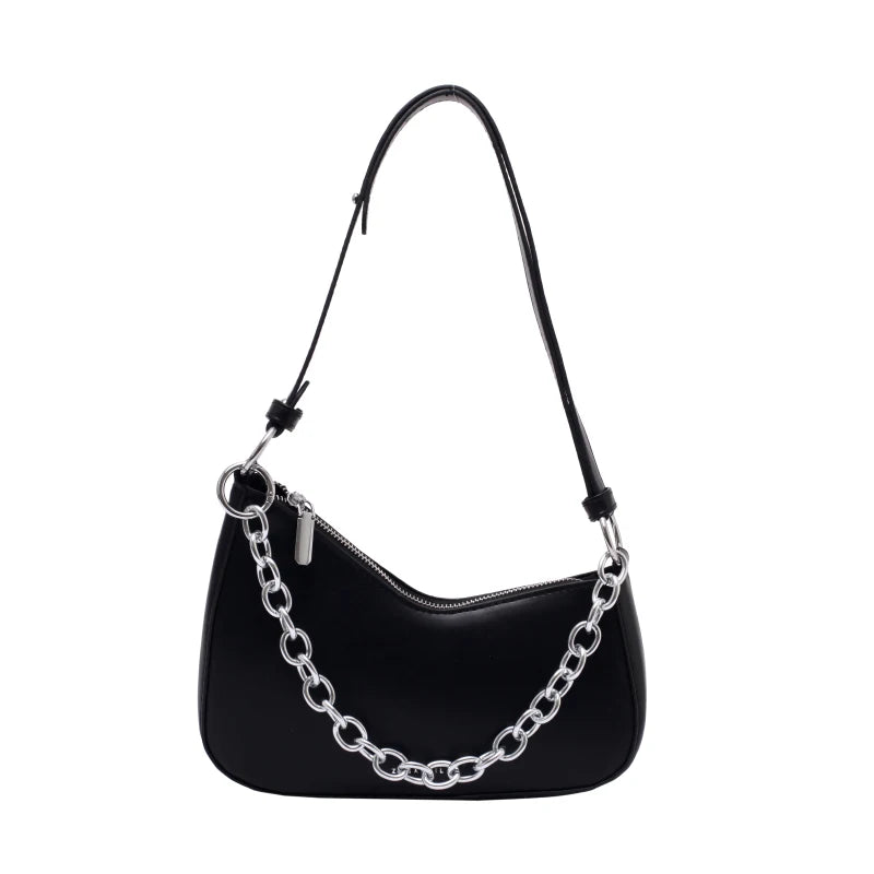 Vintage French Shoulder Bag Metal Chain Crossbody Bag Women Handbags