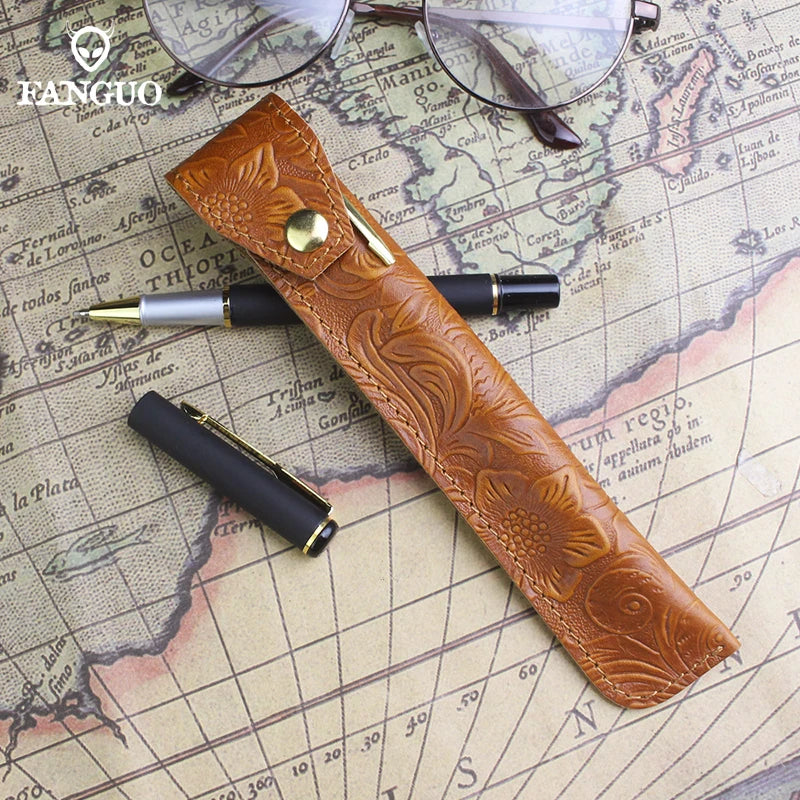 Leather Pencil Case Handmade Cowhide Pen Holder Bag Storage Container