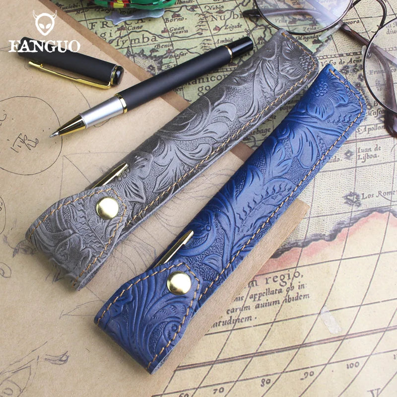 Leather Pencil Case Handmade Cowhide Pen Holder Bag Storage Container