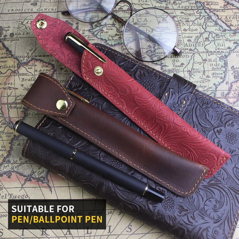 Leather Pencil Case Handmade Cowhide Pen Holder Bag Storage Container