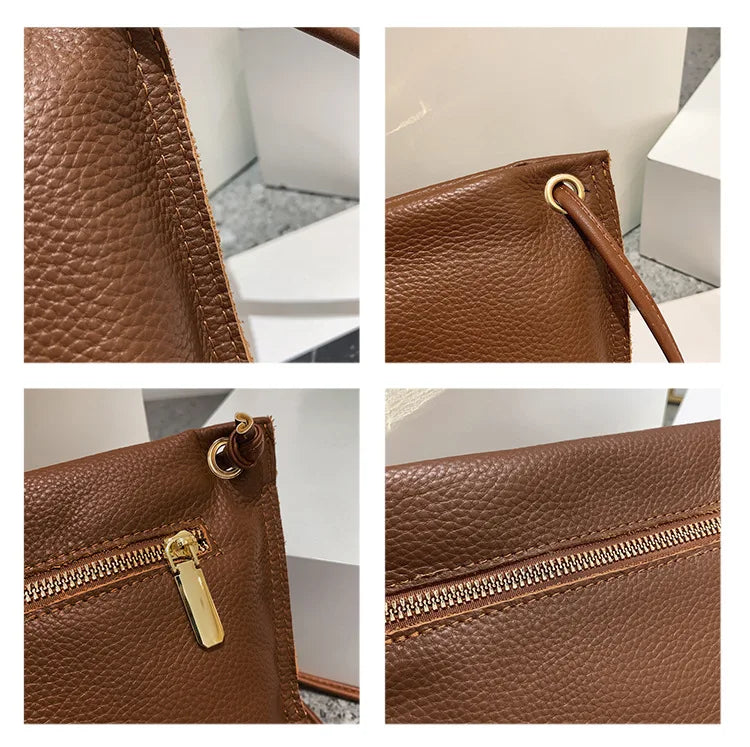Small Leather Crossbody Bag for Women Solid Bucket Messenger Purse