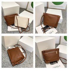 Small Leather Crossbody Bag for Women Solid Bucket Messenger Purse