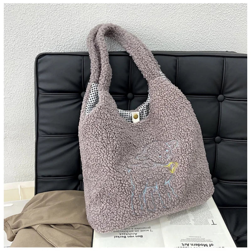 Soft Lambhair One Shoulder Bag High-capacity Handbag