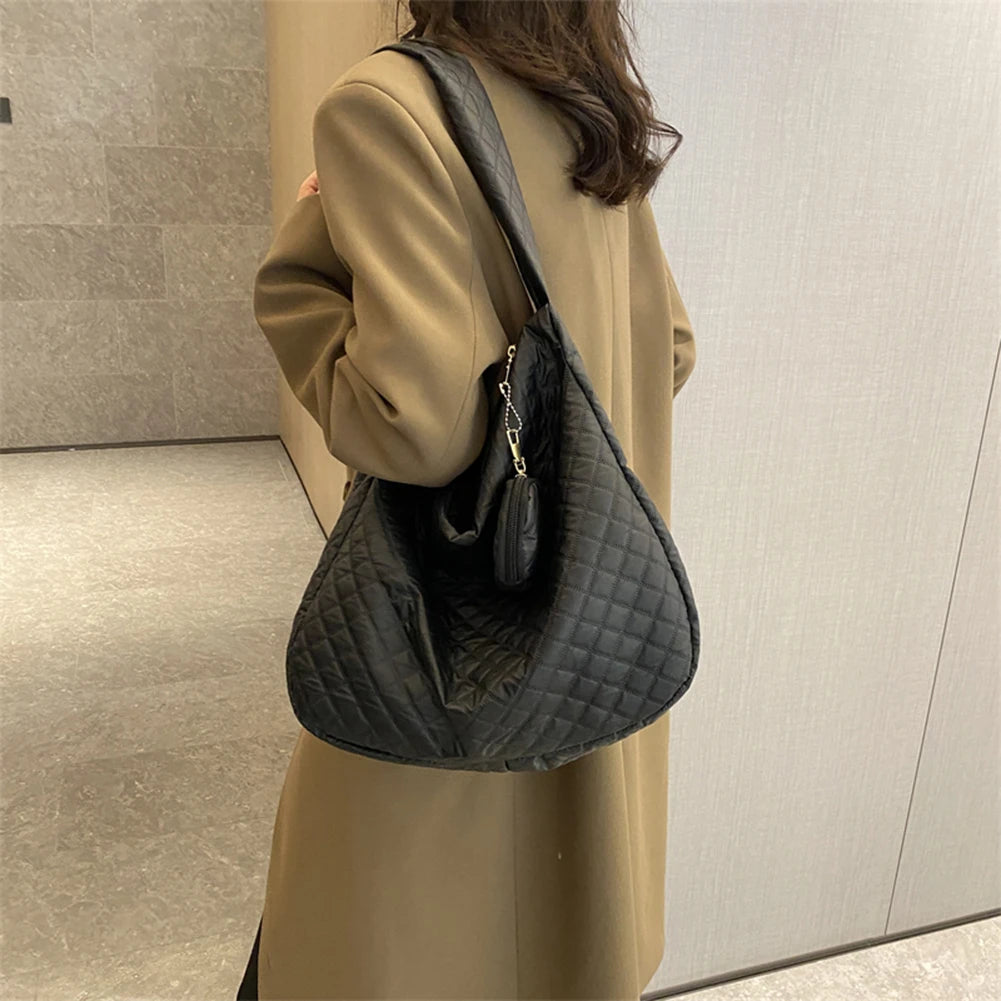 Nylon Quilted Crossbody Bag Large Capacity with Small Purse
