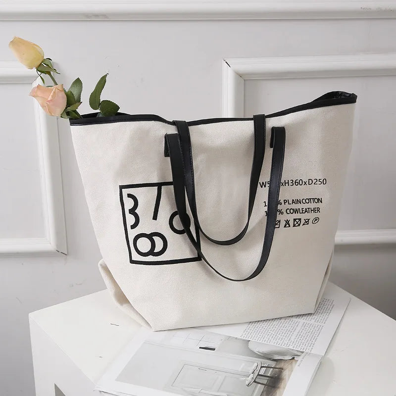 Canvas Shoulder Bag Student Tote Handbag Letter Printing