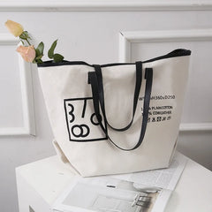 Canvas Shoulder Bag Student Tote Handbag Letter Printing