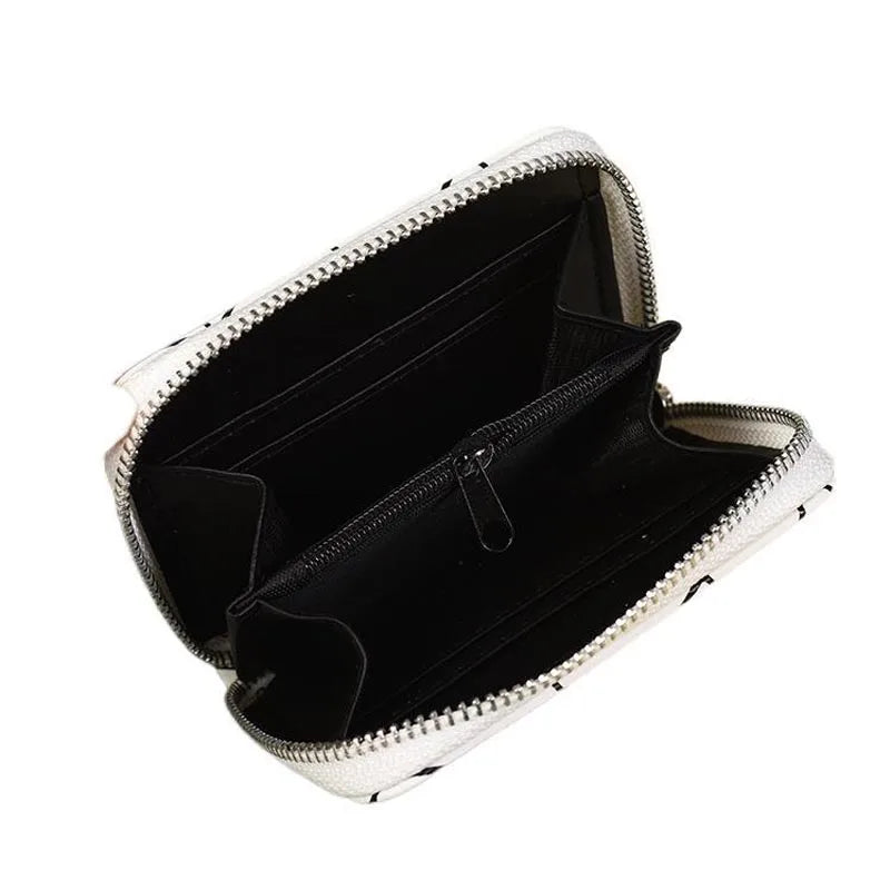 Leather Diamond Short Wallet with Wrist Strap