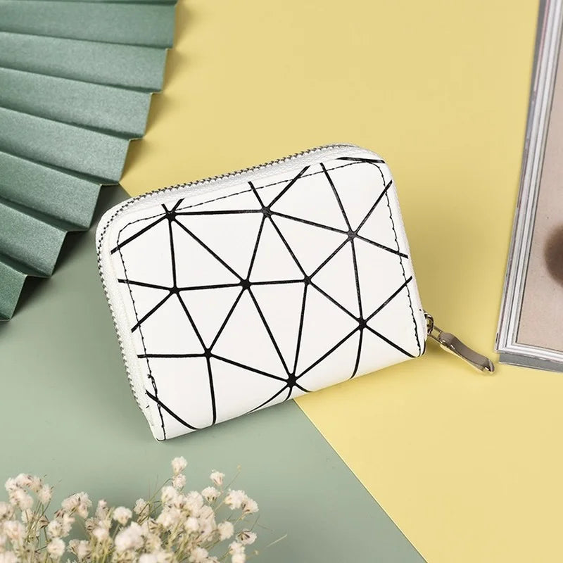 Women's Leather Diamond Short Wallet with Wrist Strap